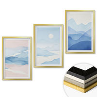 WANDBILDER 3er Set - 40x60 cm Goldrahmen - Aquarell: Blau-rosa Berge - Goldfarben, Kunststoff (40/60cm) - ArtPrintCave