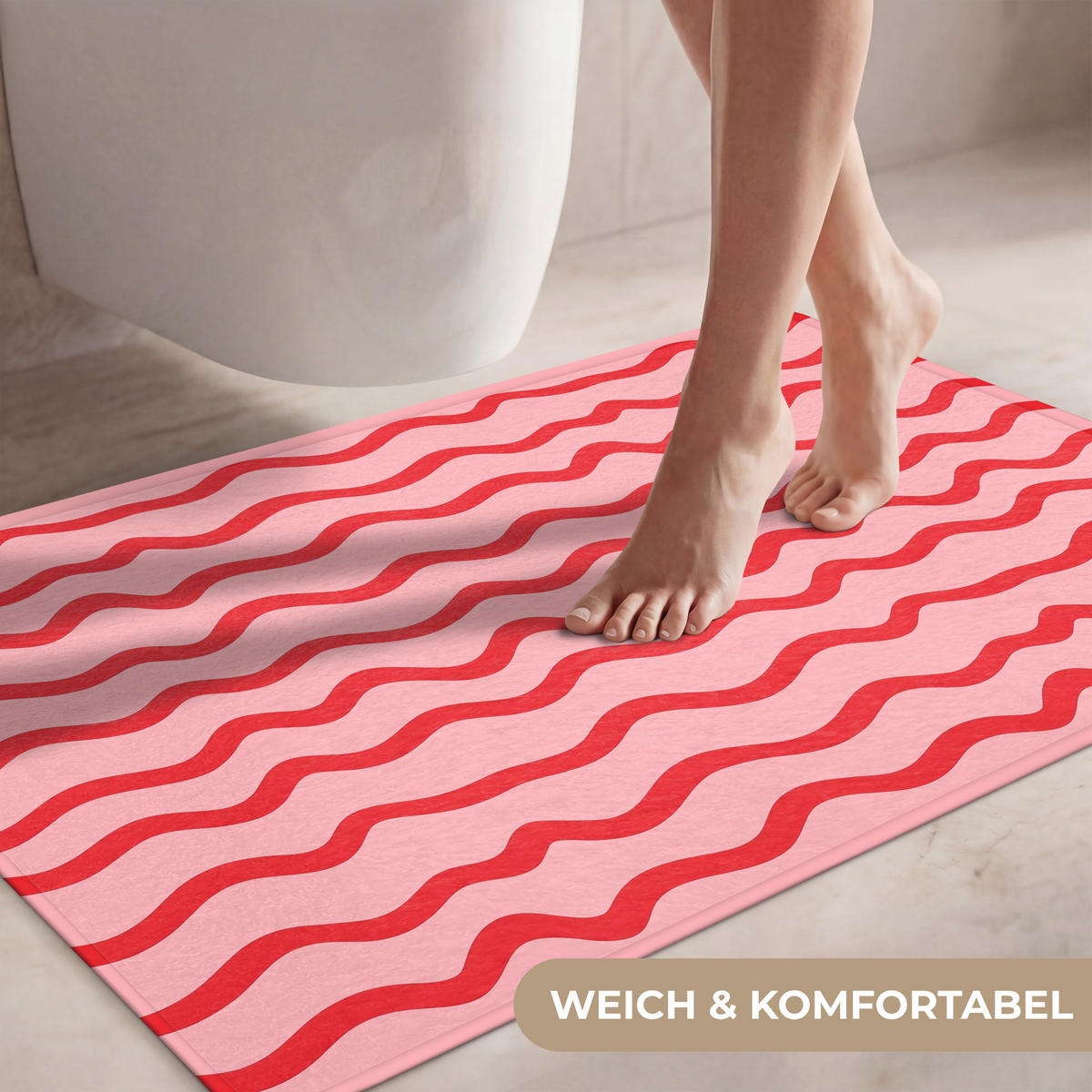 WC-VORLEGER Verspielt - Muster - Rot Toilettenteppich 90x60 cm - Rosa, Kunststoff/Textil (90/1cm) - OnlyWow