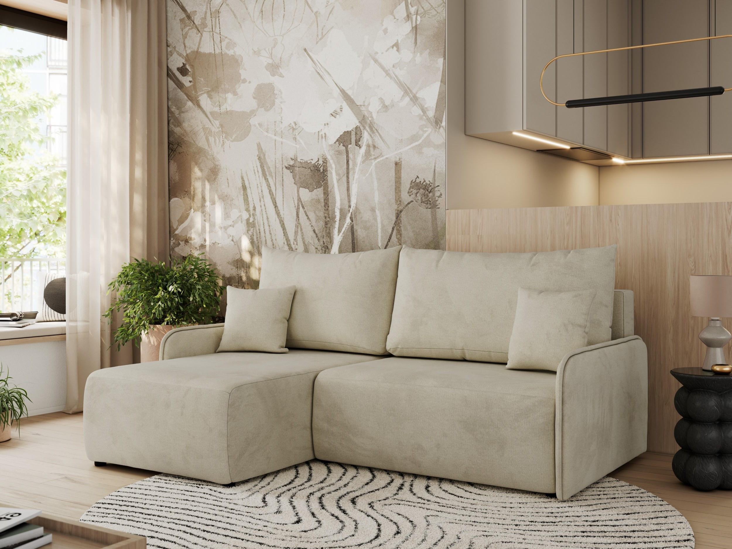 ECKSCHLAFSOFA ARPA L Beige Velvet - links - Beige/Schwarz, Kunststoff/Textil (198/150cm) - MKS
