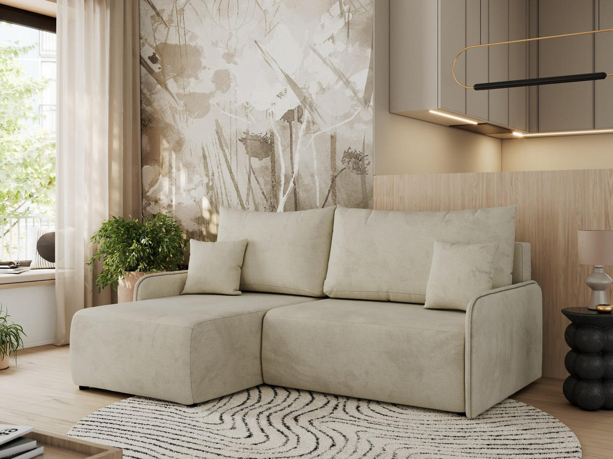 ECKSCHLAFSOFA ARPA L Beige Velvet - links - Beige/Schwarz, Kunststoff/Textil (198/150cm) - MKS