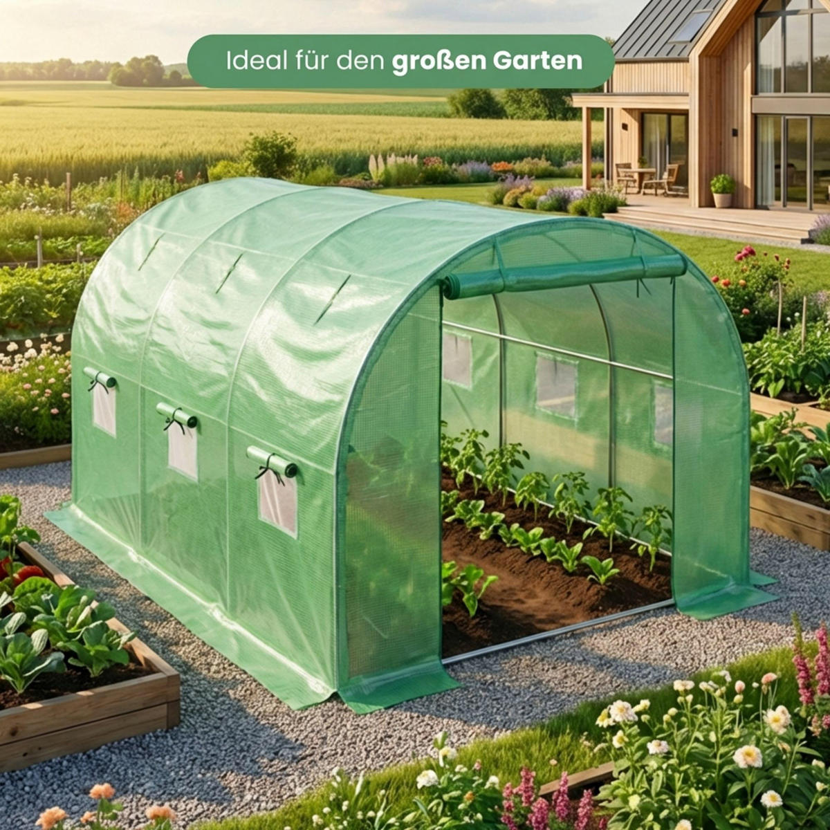 TUNNELGEWÄCHSHAUS mit aufrollbaren Seitenwänden, Grün, 200x300x200 cm - Grün, Metall (200/200/300cm) - Akord