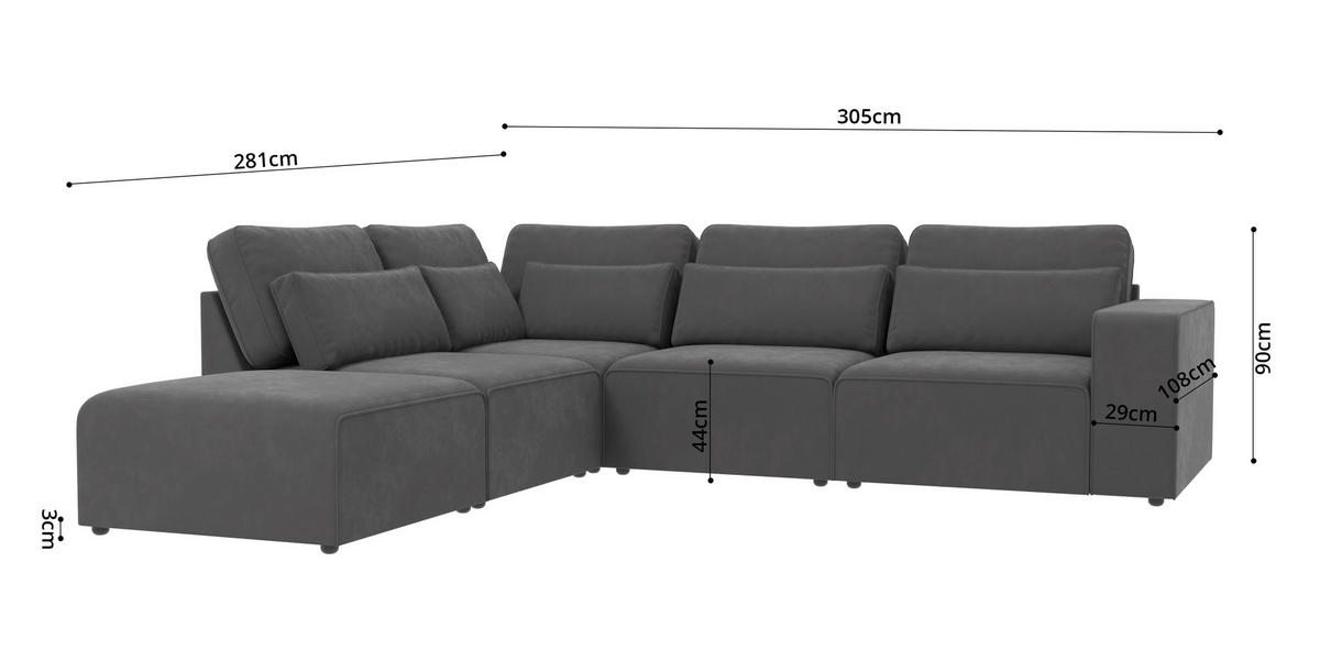 ECKSOFA modularer Leox Grau Samt-Stoff - Beige/Schwarz, Kunststoff/Textil (305/281cm) - S-Style Möbel
