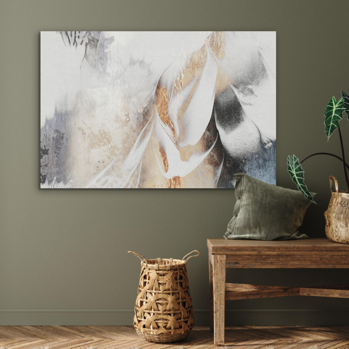 AKUSTIKBILD Luxus - Abstrakt - Gold - Weiß Akustikpaneele 90x60 cm - Goldfarben, Kunststoff (90/60/0.9cm) - MuchoWow