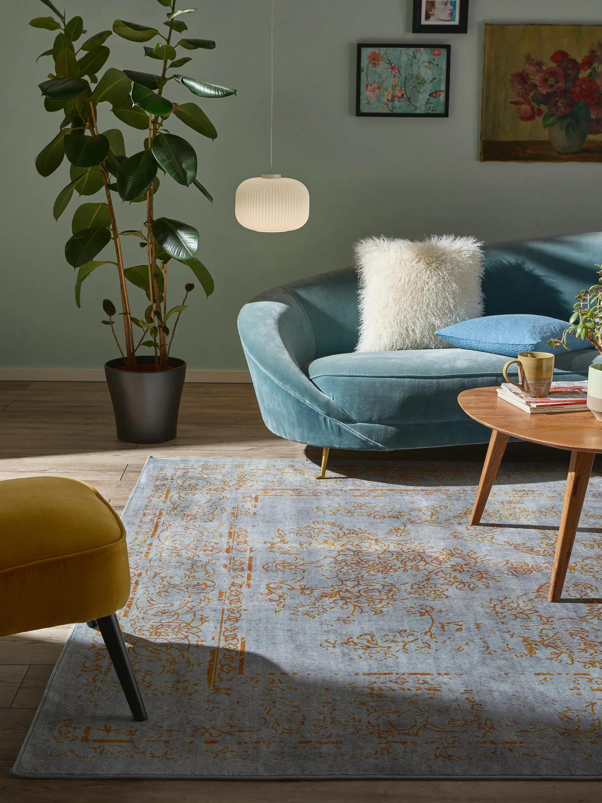 VINTAGE-TEPPICH Miray waschbar 200/300 cm - Orange/Grau, Kunststoff (200/300cm) - benuta Nest