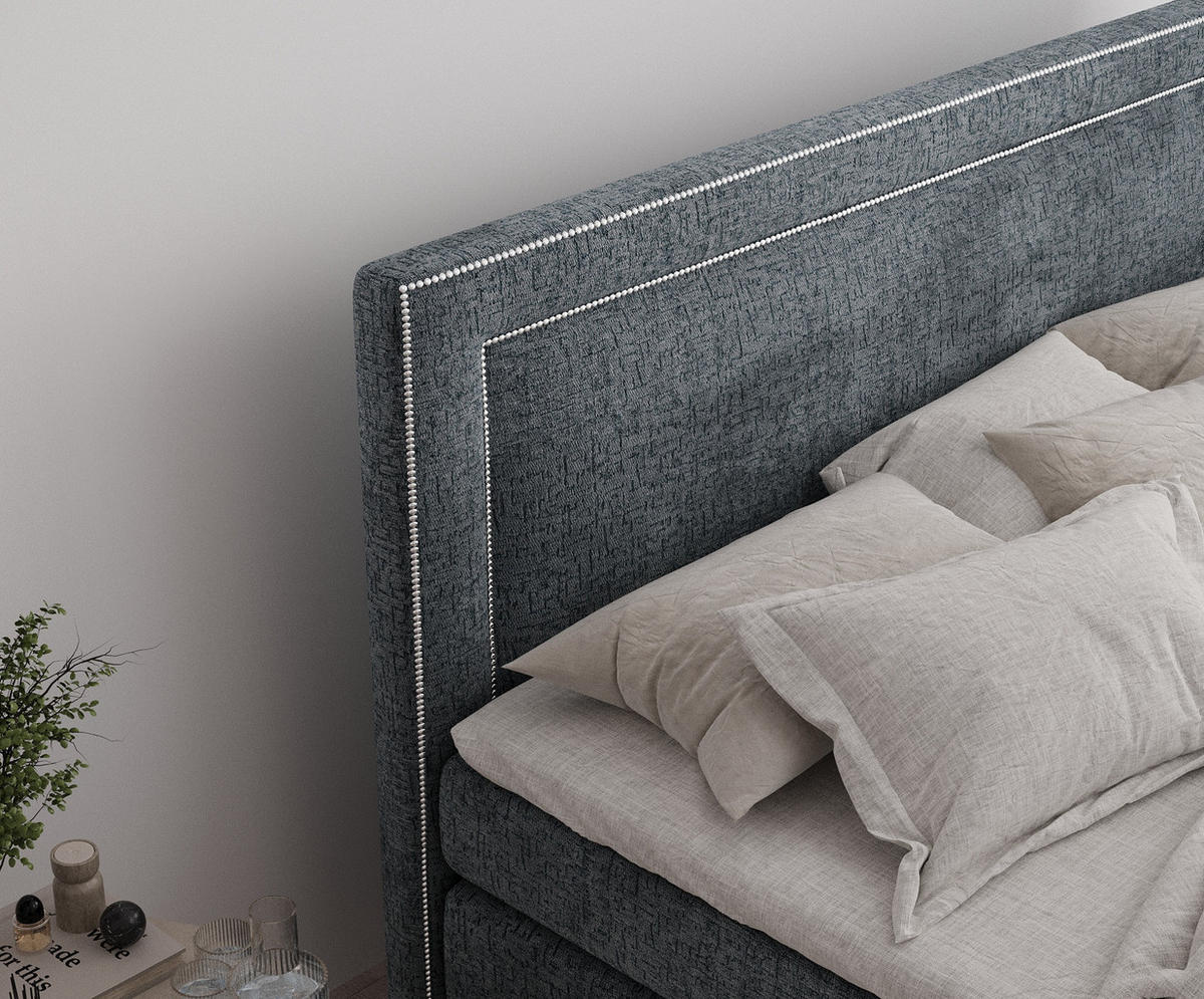 BOXSPRINGBETT Luxora Blau Grau 180/200 cm - Blaugrau/Schwarz, Holz/Holzwerkstoff (180/200cm) - Maison de Reve