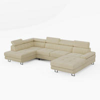 WOHNLANDSCHAFT MARRY Links Creme Velours-Stoff mit Schlaffunktion und zwei Bettkästen - Creme, Holz/Metall (335/90/190cm) - Barchello