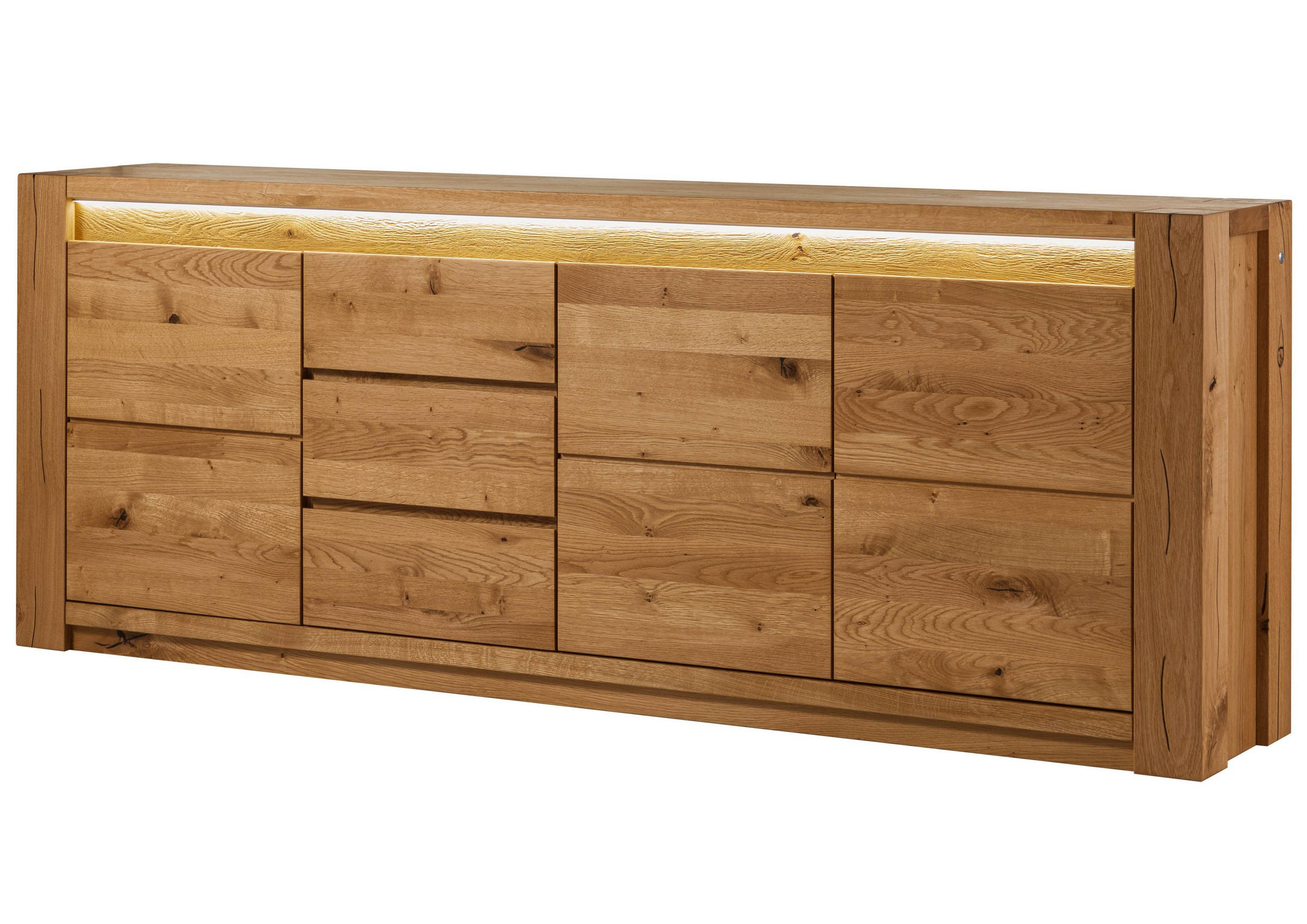 SIDEBOARD Wildeiche 223x40x85 braun geölt KENT #331 - Braun, Holz (223/85/40cm) - Massivmoebel24