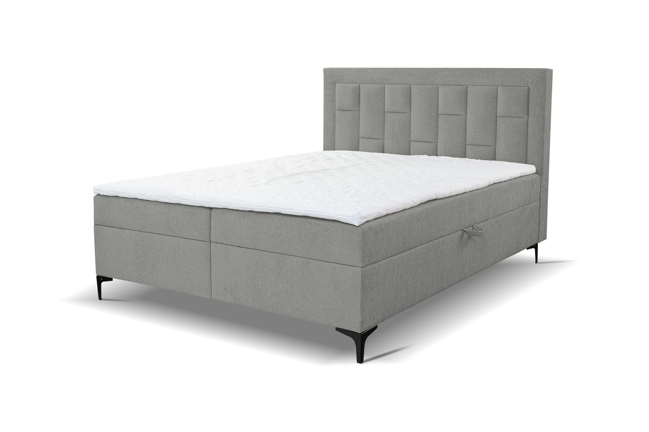 BOXBETT VENEZIA mit 2 Bettkästen, Maße: 140x200 cm, Farbe: Grau, Velourstoff, mit Bonell-Matratze inkl. Topper - Grau, Holz/Kunststoff (140/200cm) - VENASI MÖBEL