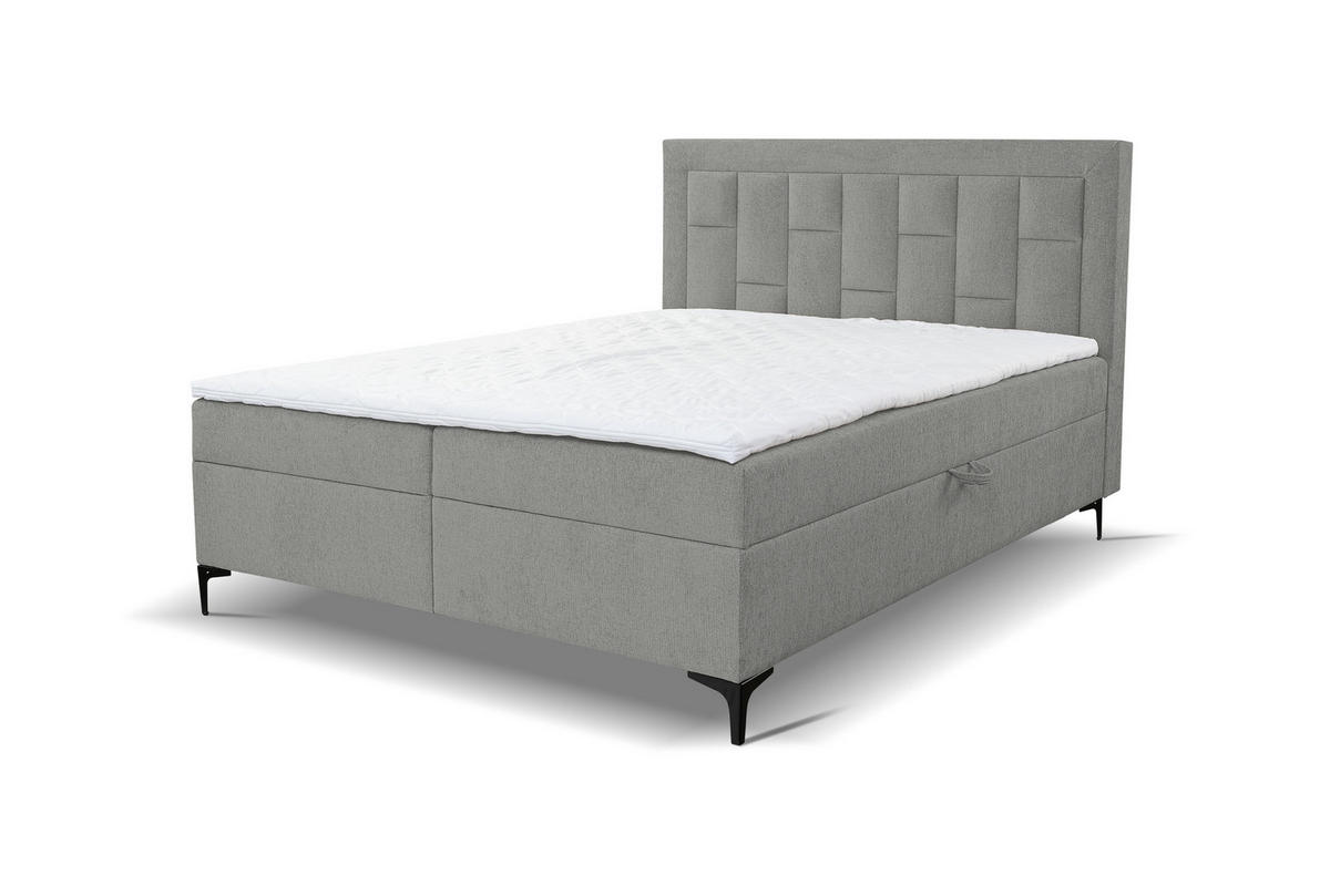 BOXBETT VENEZIA mit 2 Bettkästen, Maße: 140x200 cm, Farbe: Grau, Velourstoff, mit Bonell-Matratze inkl. Topper - Grau, Holz/Kunststoff (140/200cm) - VENASI MÖBEL
