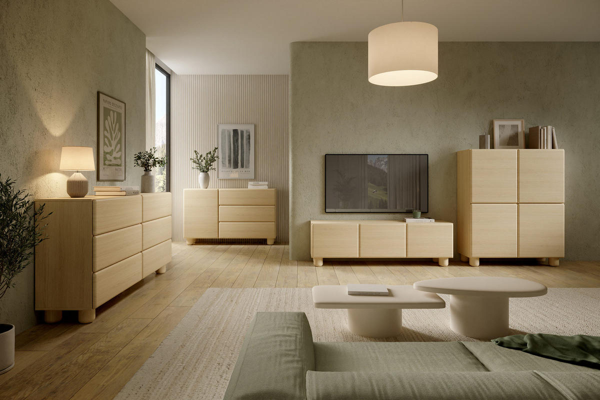 SIDEBOARD CERVI E 130 cm Eiche Vicenza - mit 1 Tür, 3 Schubladen und abgerundeten Fronten - Eichefarben, Holz/Holzwerkstoff (130/80/38cm) - Ravio