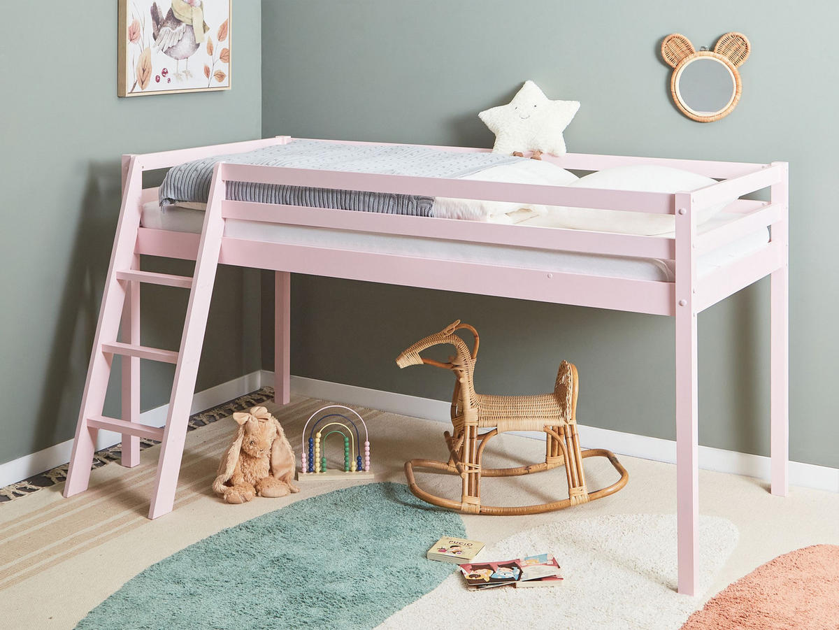HALBHOCHBETT 90x200 cm Rosa Ascoux - Pink, Holz (90/200cm) - Beliani