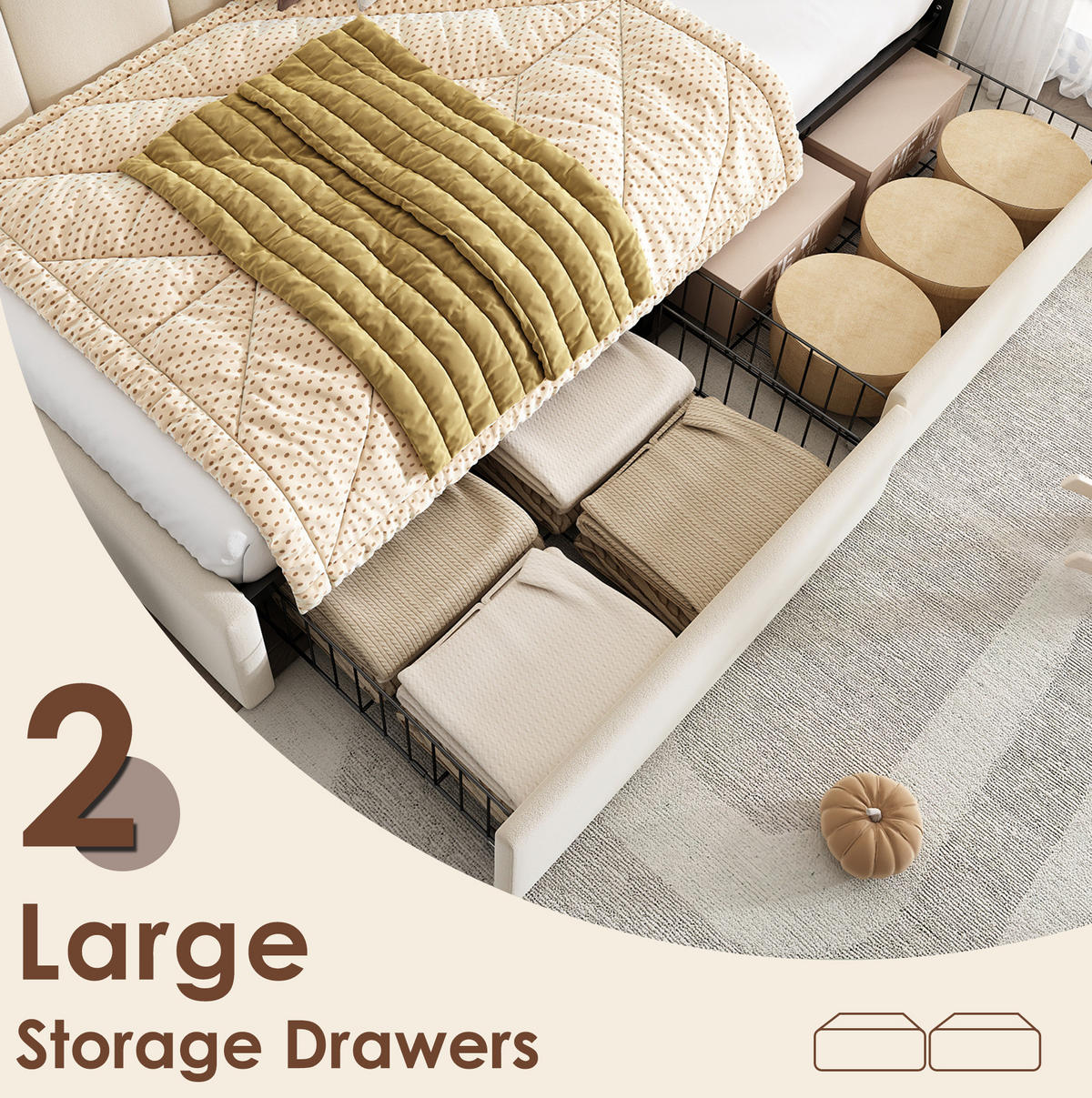 POLSTERBETT 90/190 cm Beige aus Samt mit 2 Schubladen - Beige, Textil (90/190cm) - OKMYHOME