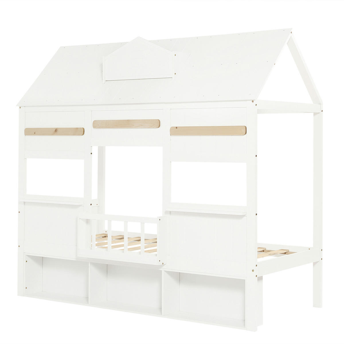 HOCHBETT 90/200 cm in Weiß Kinderbett mit Regal im Hausdesign - Weiß, Holzwerkstoff (90/200cm) - STILVORA