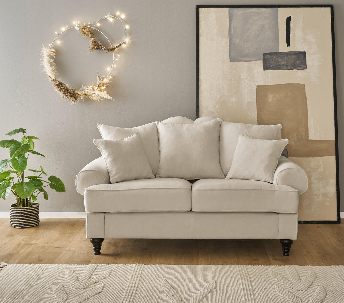 SOFA beige Landhaus, Couch 2-Sitzer 170 cm - Beige, Holz/Textil (170/95/100cm) - Furn.Design