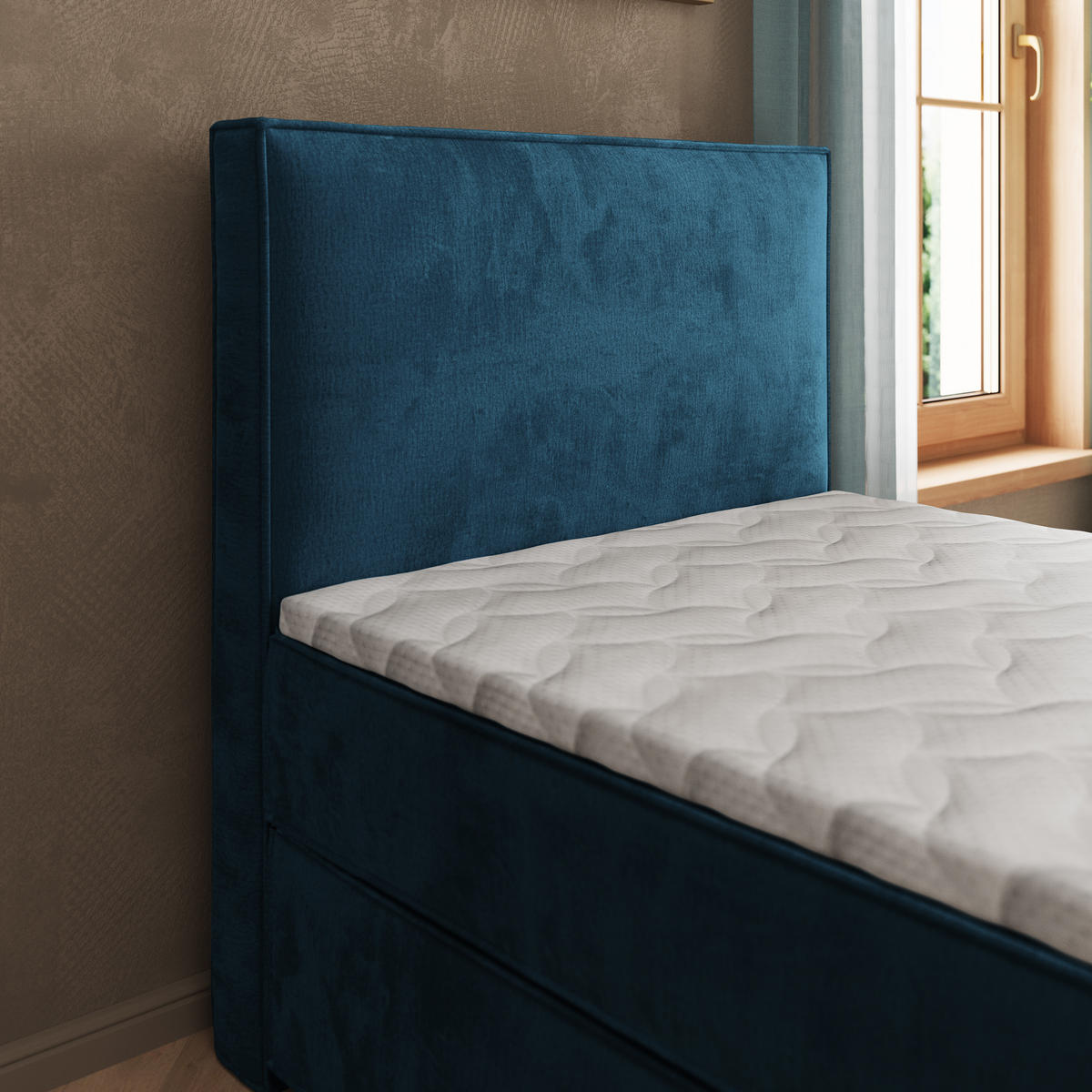 BOXBETT PELLIO 90x200 cm mit Matratze und Topper - Blau - Blau, Holz (90/200cm) - MASSENO