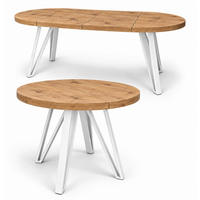ESSTISCH rund ausziehbar 90/190/76 cm, Eiche Craft, 54 cm Tischplatte + Industrial-Metallgestell Weiß - Eichefarben/Weiß, Holzwerkstoff/Metall (90/190/76cm) - Damale Möbel