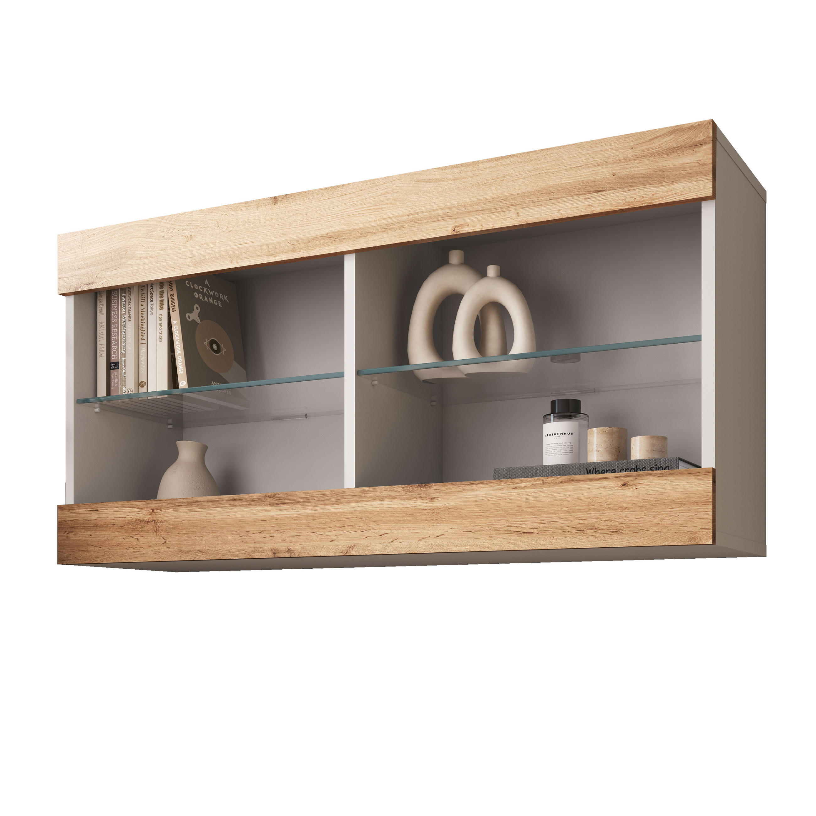 HÄNGEVITRINE TIVOLI HORIZONTAL 100, Wotan - Eiche Wotan/Weiß, Glas/Holzwerkstoff (100/50/29.5cm) - Komodee