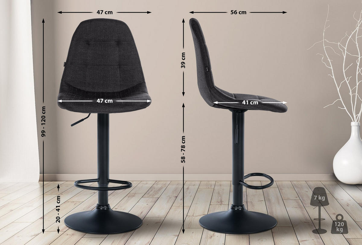 BARHOCKER Metall schwarz - Schwarz, Textil/Metall (47/99/56cm) - CLP