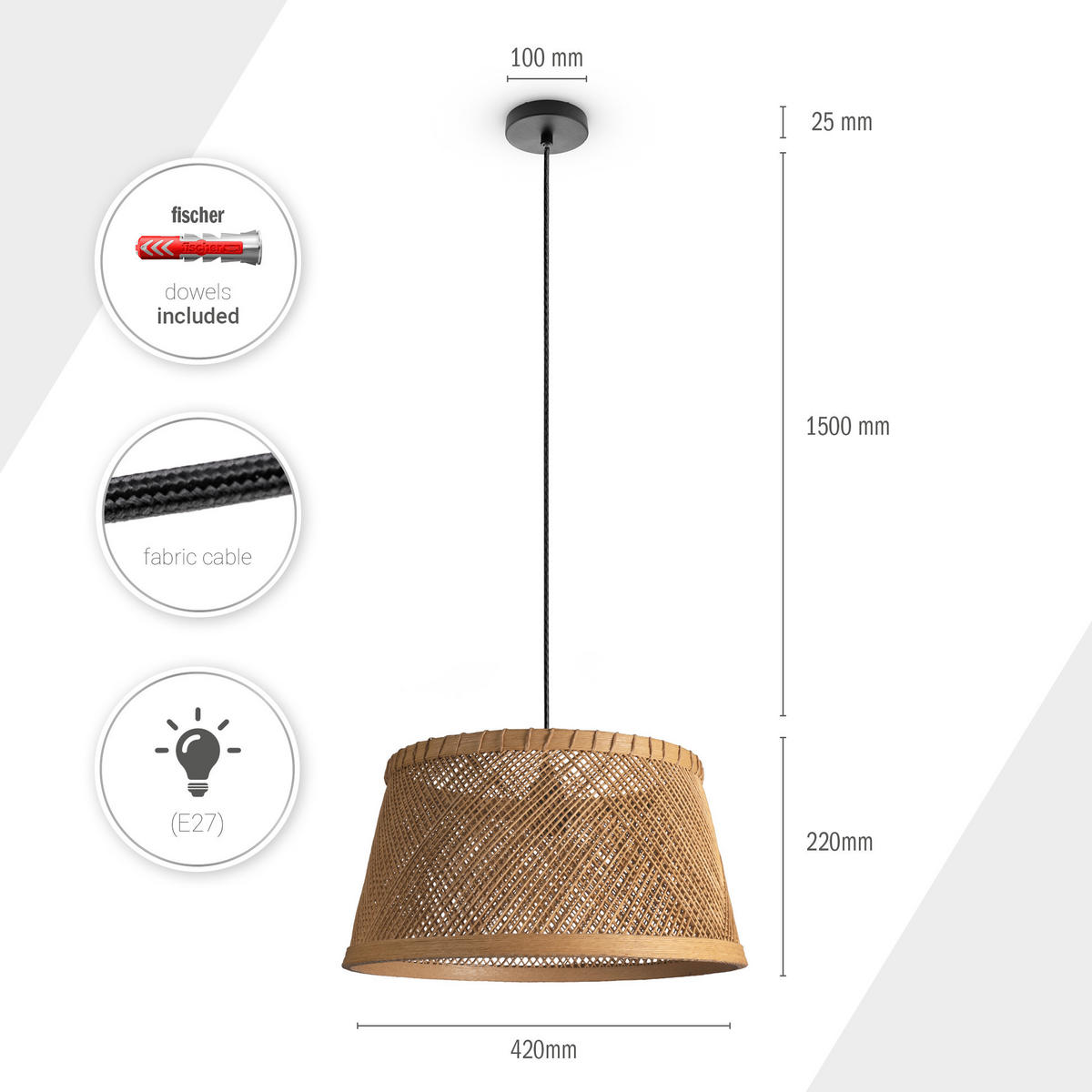 PENDELLEUCHTE Rama - Beige/Schwarz, Metall (42/42/22cm) - Paco Home