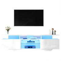 NÍZKÁ komoda, 160/40/45 cm, MDF bílý, s LED osvětlením a 2 skříňkami - bílá, kompozitní dřevo (160/45/40cm) - BEAOK