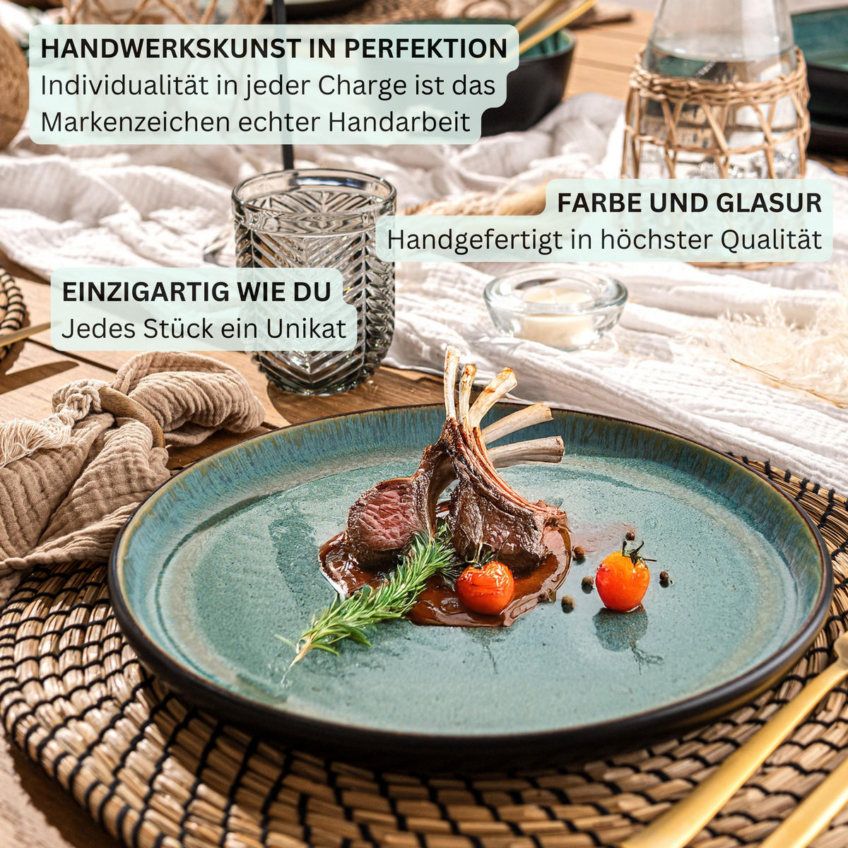 TAFELSERVICE FIJI - 36 teilig aus Steingut 12 Personen - Grün, Stein (50/30/80cm) - Sänger