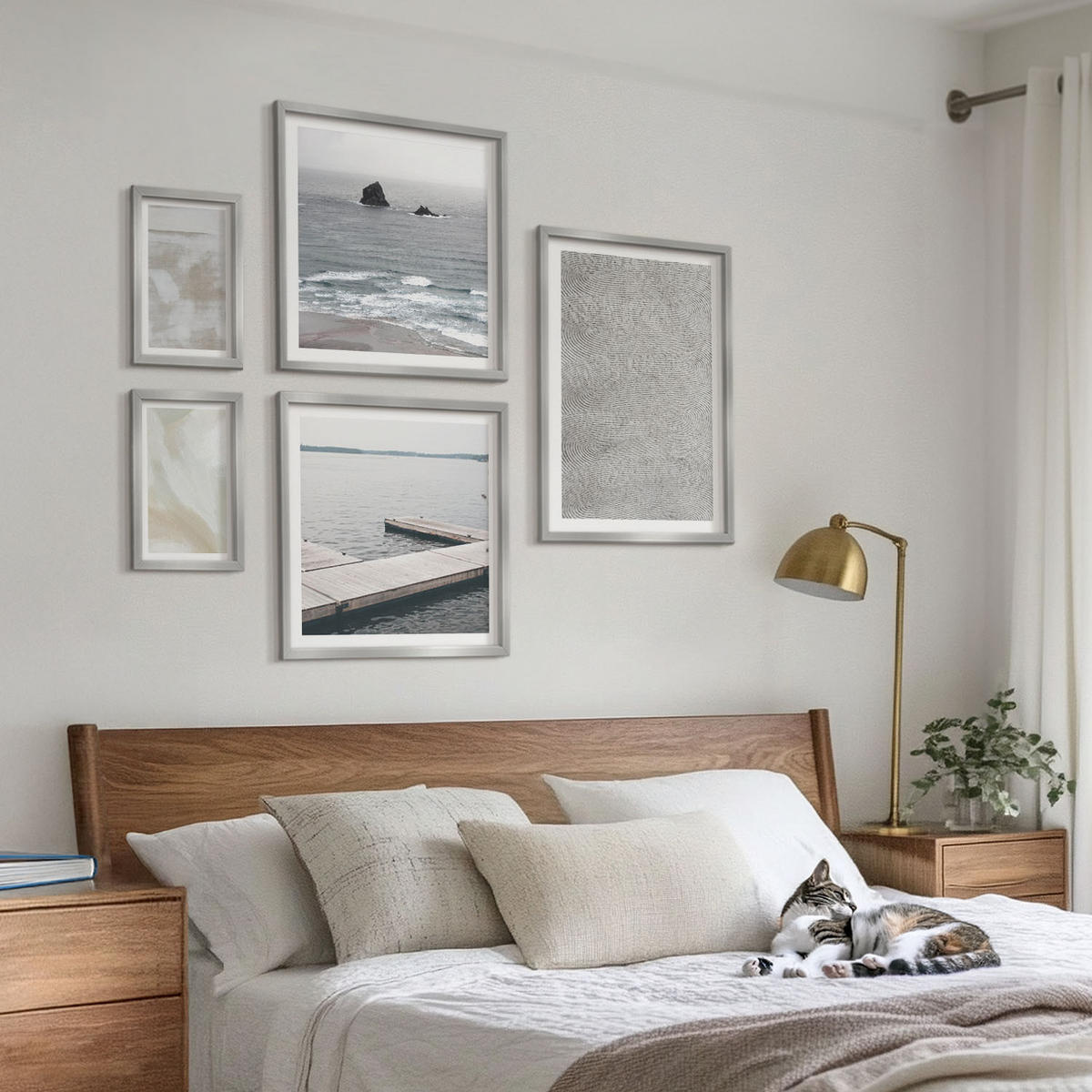 WANDBILDER 5er Set - 50x50 cm & 20x30 cm & 40x60 cm Silberner Rahmen - Abstraktes Design, moderne Texturen - Silberfarben, Kunststoff (40/60cm) - ArtPrintCave