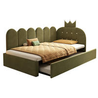 KINDERBETT Kindereinzelbetten 90/200 cm mit Ausziehbett 90/190 cm, L-Form, Kronen- und Gitterdesign aus Samt, Grün - Grün, Textil (90/200cm) - Redom