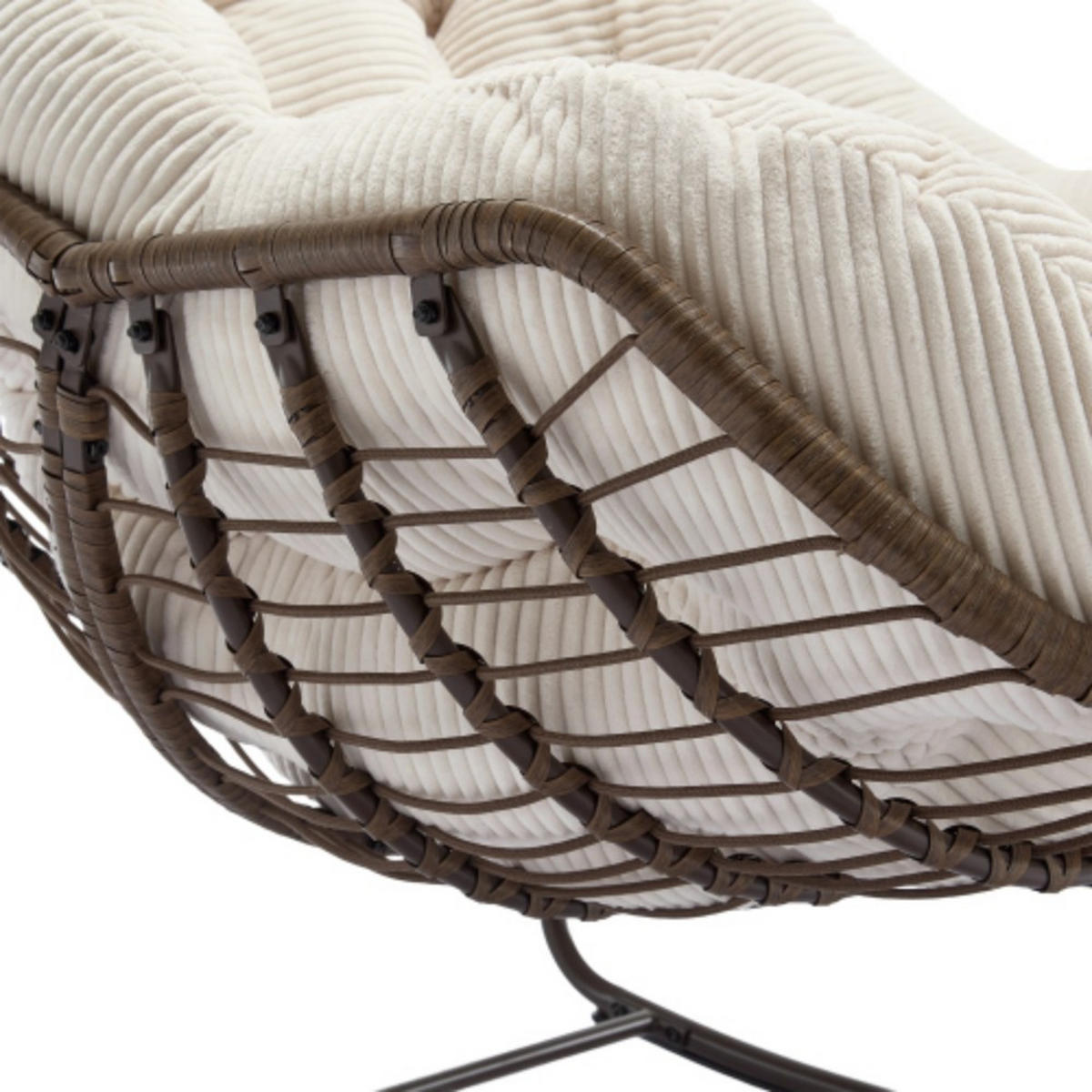 SCHAUKELSTUHL Schaukelsessel,Rattanstuhl mit Stahlrahmen,Weiß-Cord - Creme, Metall (94.5/80/111cm) - LVHOM