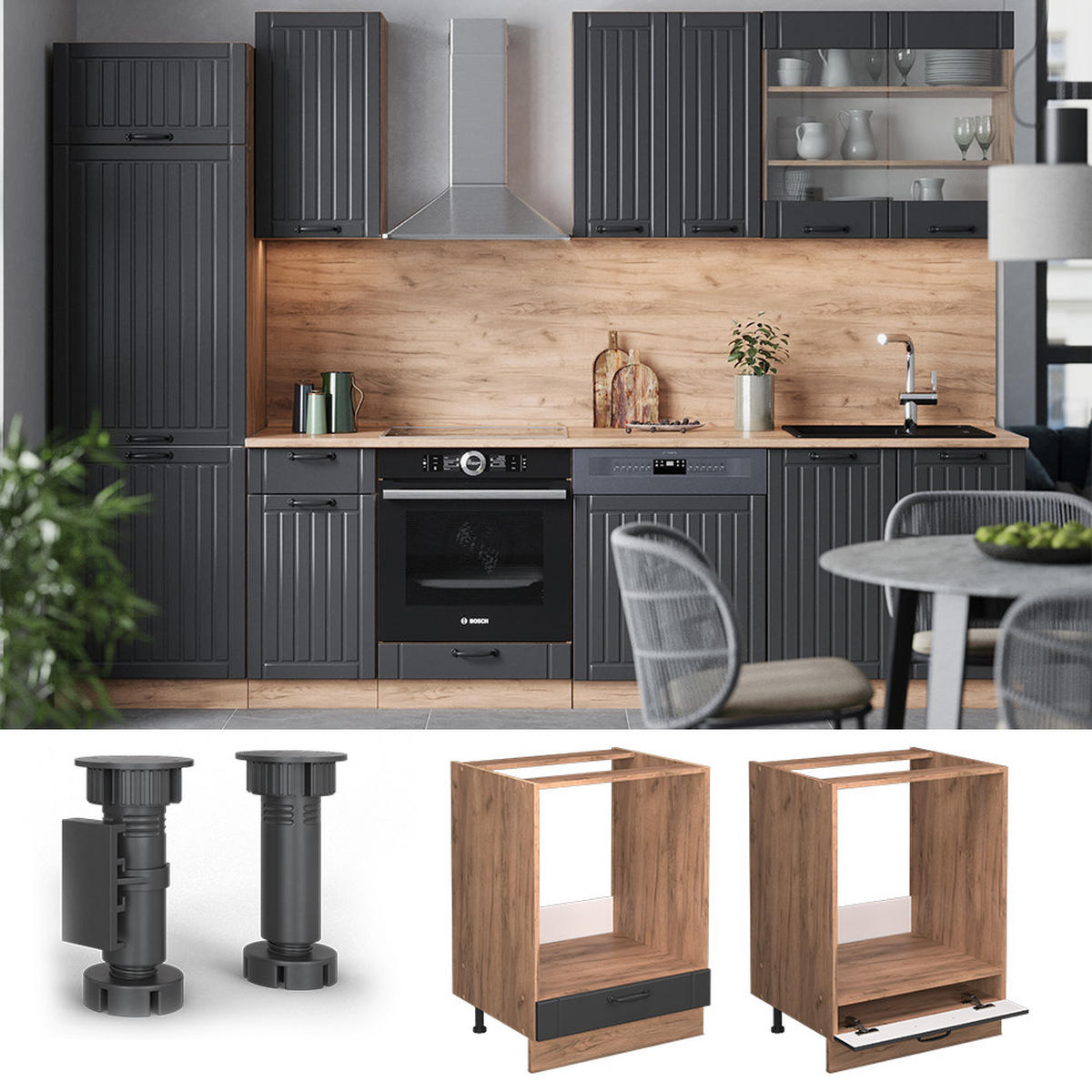 SKŘÍŇKA NA VESTAVĚNOU TROUBU Fame-Line Tmavě šedá - medově dubová/tmavě šedá, kompozitní dřevo (60/82/60cm) - Vicco