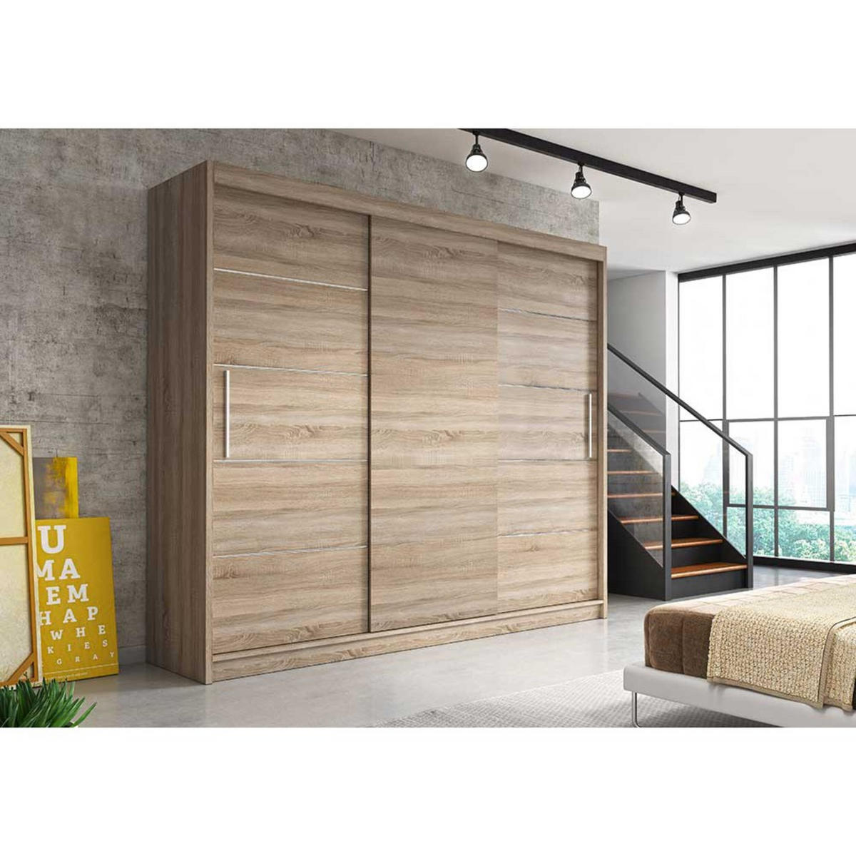 SCHIEBETÜRENSCHRANK - ELBA II Sonoma - Sonoma Eiche, Holzwerkstoff/Metall (250/218/61cm) - Möblo