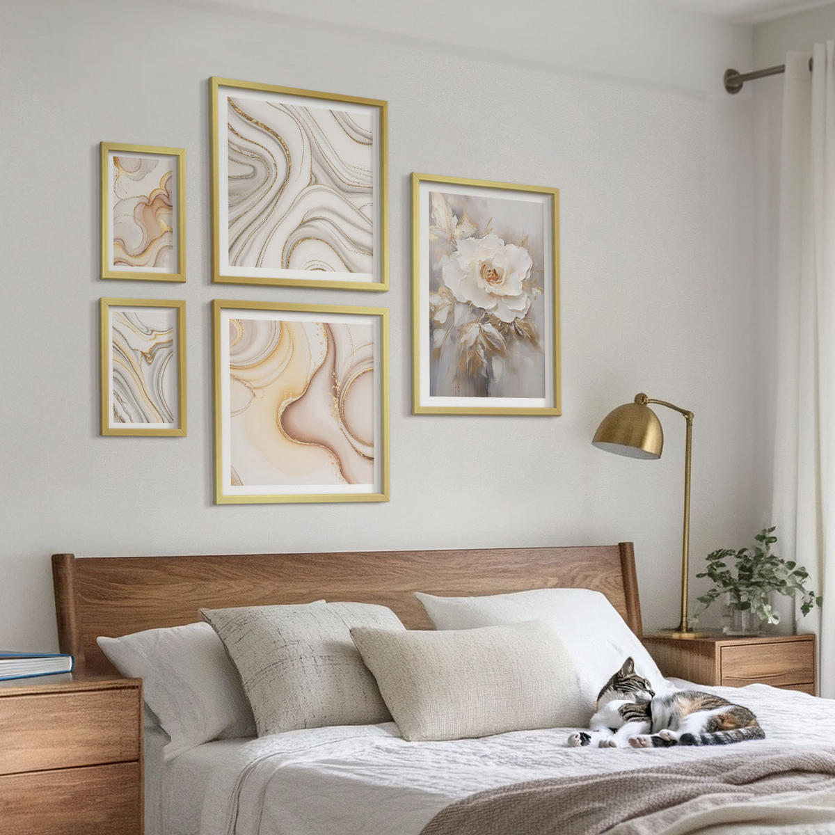 BILDER SET 5er Set - 50x50 cm & 20x30 cm & 40x60 cm Goldrahmen - Rose Eiffelturm Pferd Riesenrad S/W - Goldfarben, Kunststoff (40/60cm) - TULUP