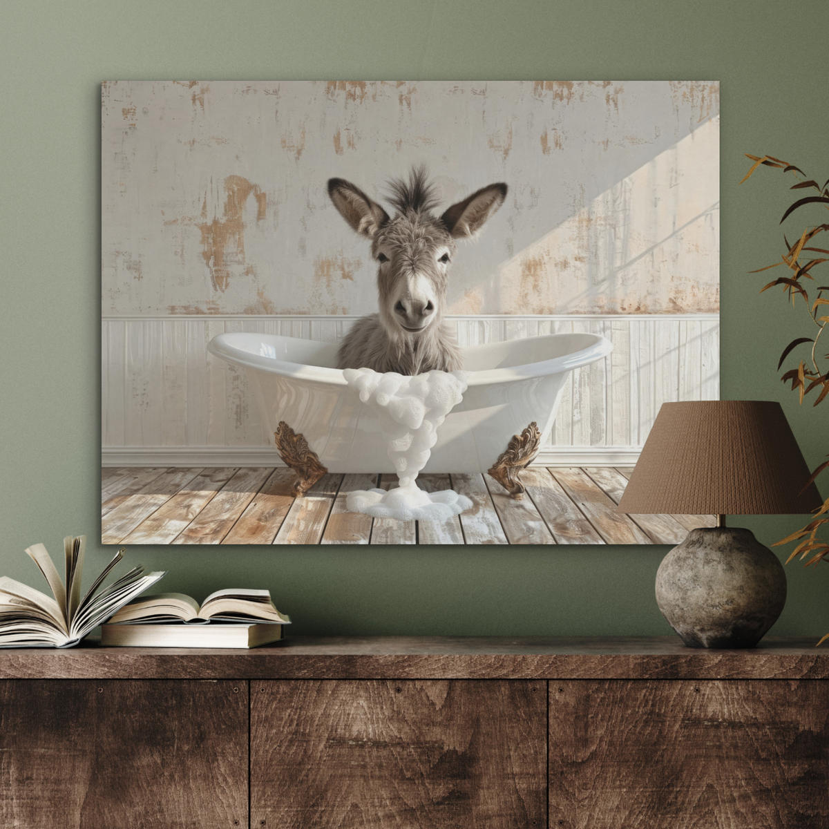 AKUSTIKPANEEL Esel - Tiere - Badewanne - Schaumstoff 80x60 cm - Weiß, Textil (80/0.9/60cm) - MuchoWow