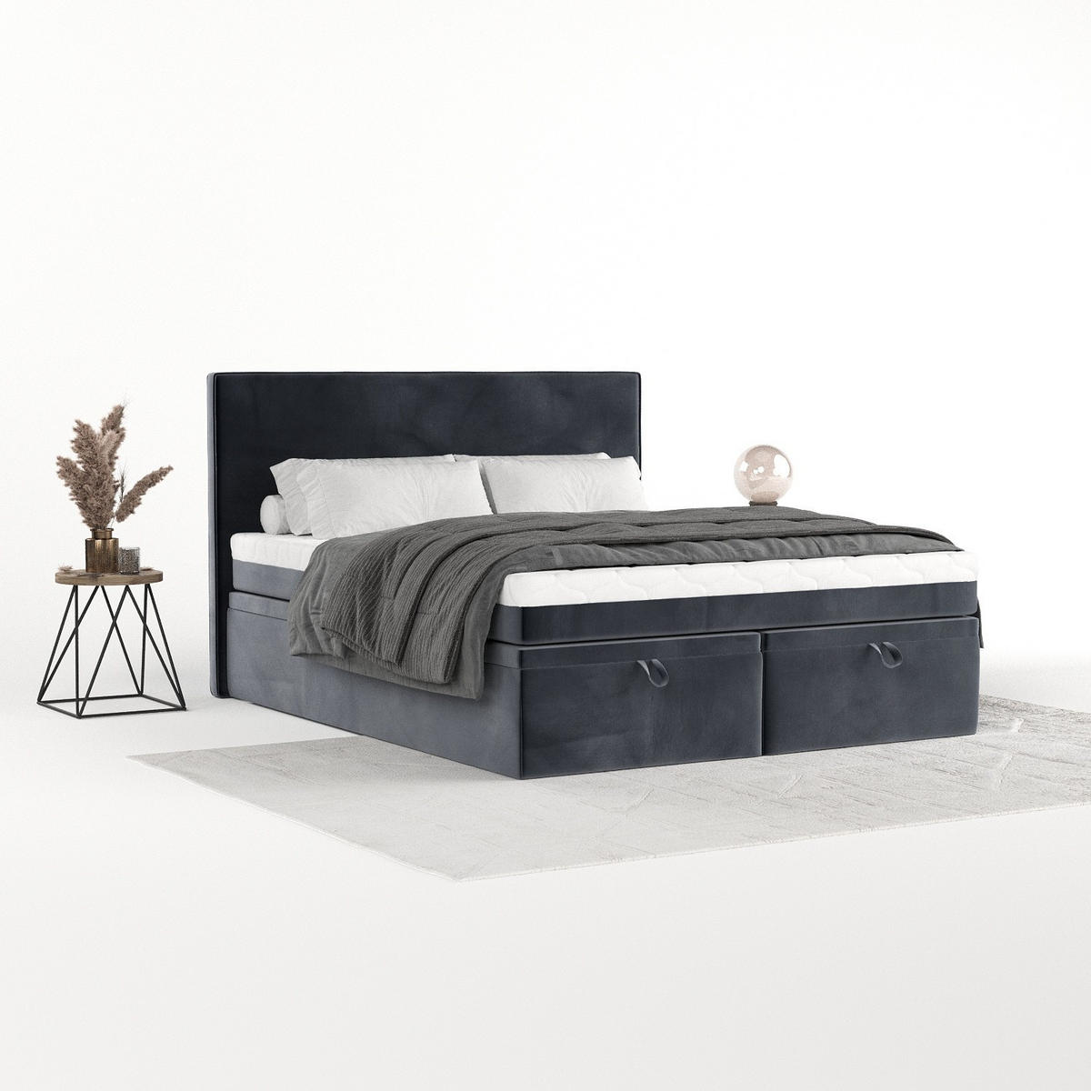 BOXBETT Zalla 160/200 cm Dunkelgrau im Kronos Stoff - Dunkelgrau/Schwarz, Holz/Holzwerkstoff (160/200cm) - AltaBeds