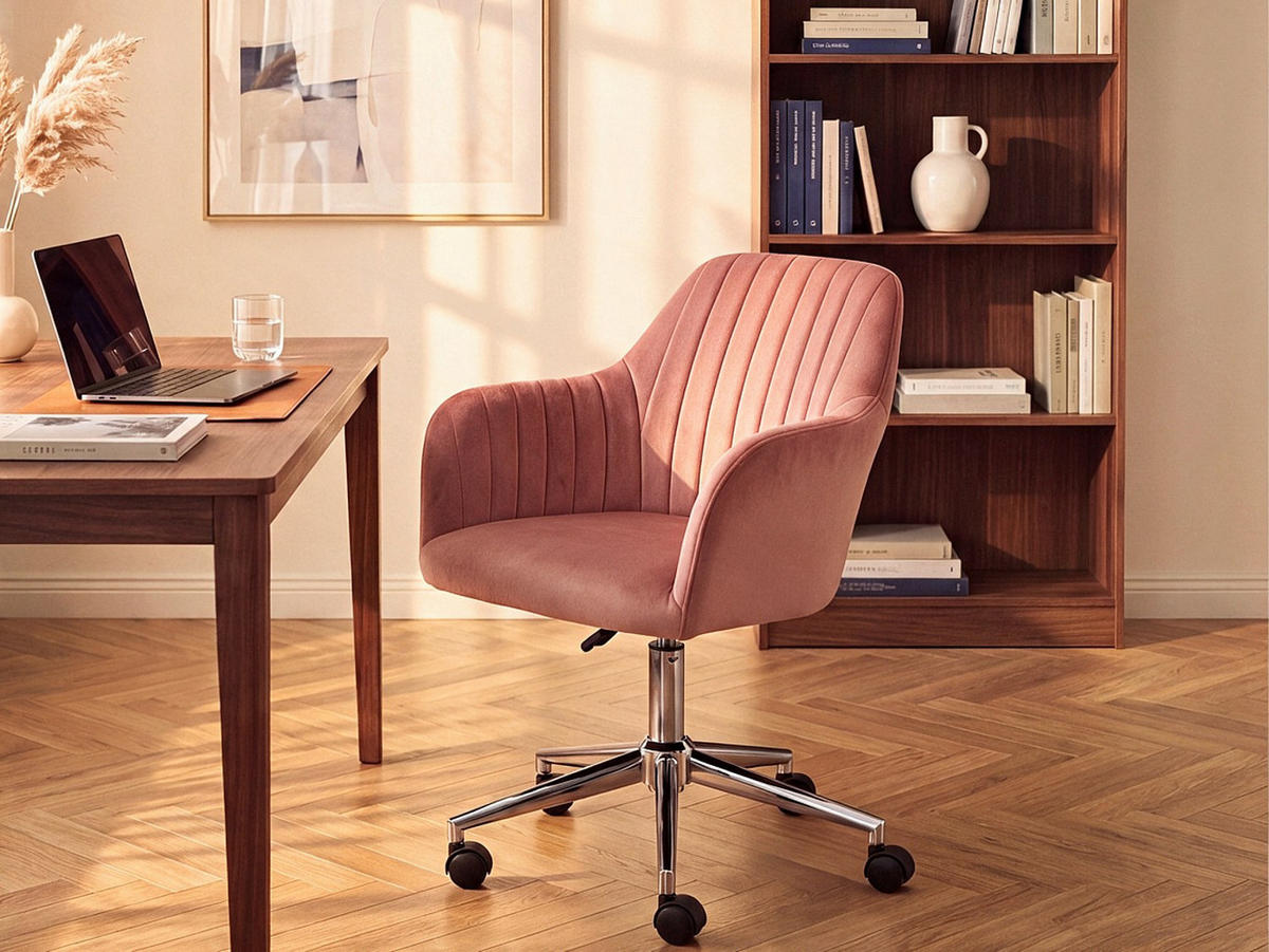 BÜROSTUHL ohne Armlehnen - 59 cm x 61.5 cm - samt - puderrosa Eleana - Hellrosa, Textil/Metall (59/89/61.5cm) - Vente-Unique