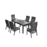 GARTENMÖBEL-SET Darwin 1 Aluminium ausziehbarer Tisch 6x Hochlehner Gartenstühle - Grau, Kunststoff - Green Spirit