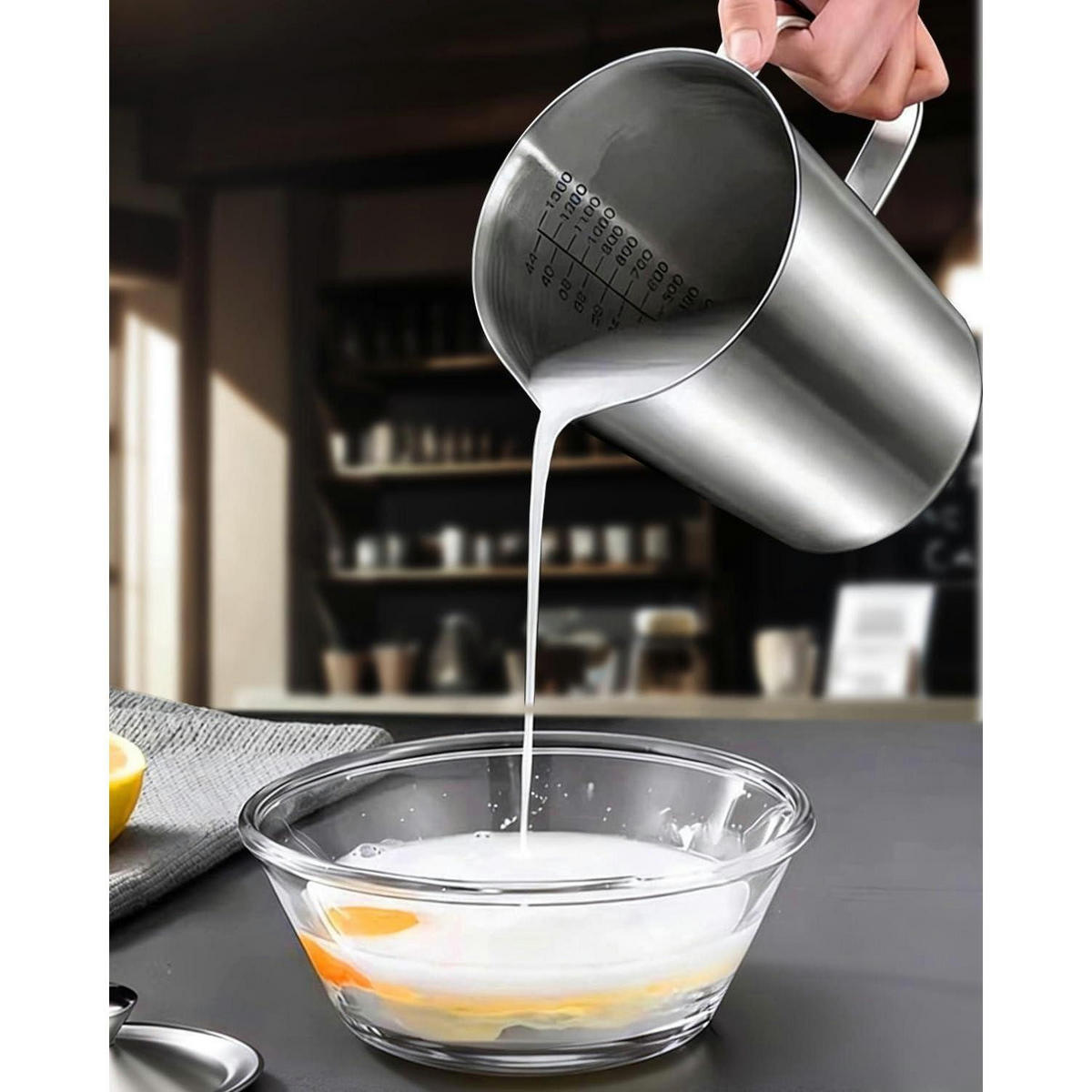 MESSBECHER Edelstahl 1000 ml mit Deckel - Silberfarben, Metall (1L)