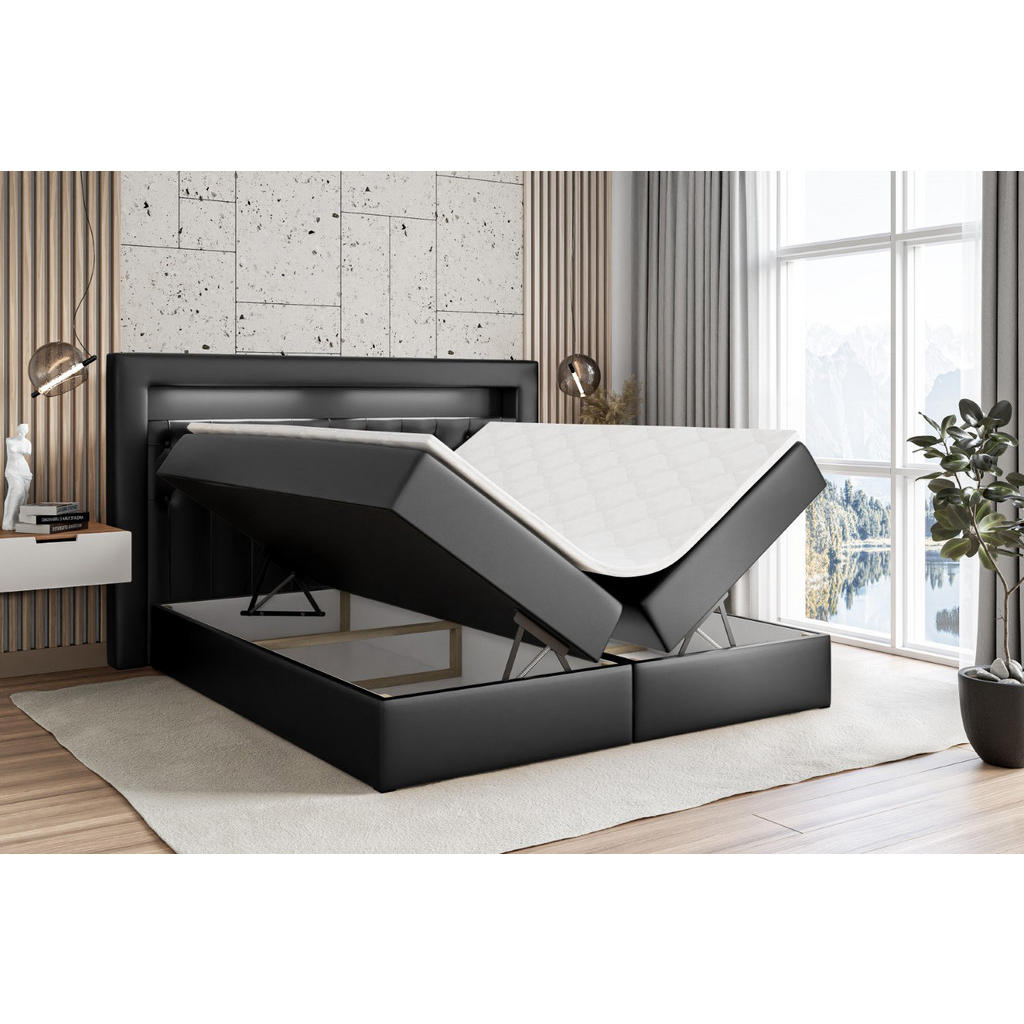 Thumbnail - Altdecor Boxbett, Schwarz Hochglanz, Holzwerkstoff, Höhe ca. 21 cm, 200x200 cm, Schlafzimmer, Betten, Boxspringbetten