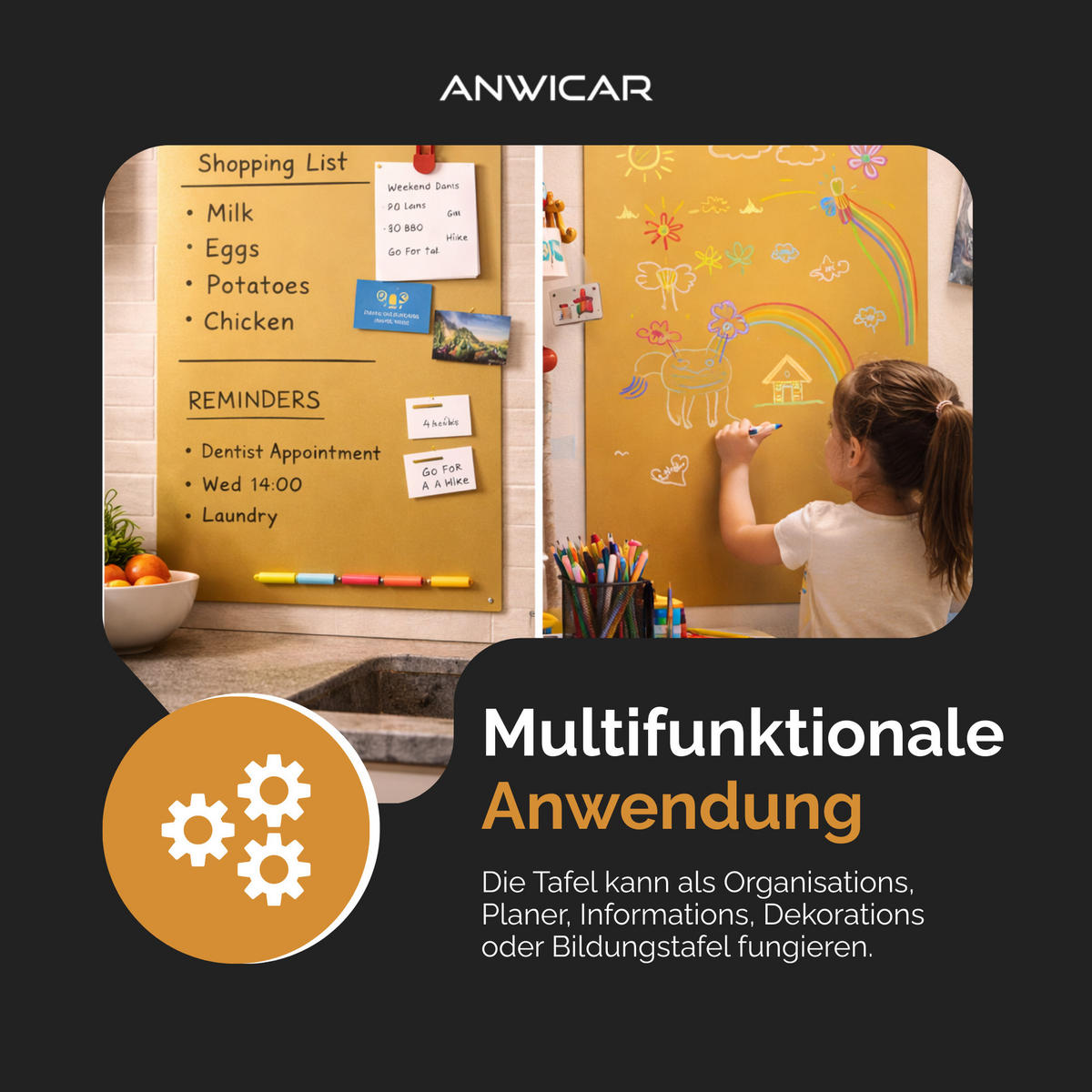 MAGNETTAFEL für Erinnerungen Goldfarben 87x49 cm - Goldfarben, Metall (49/87/0.7cm) - ANWICAR