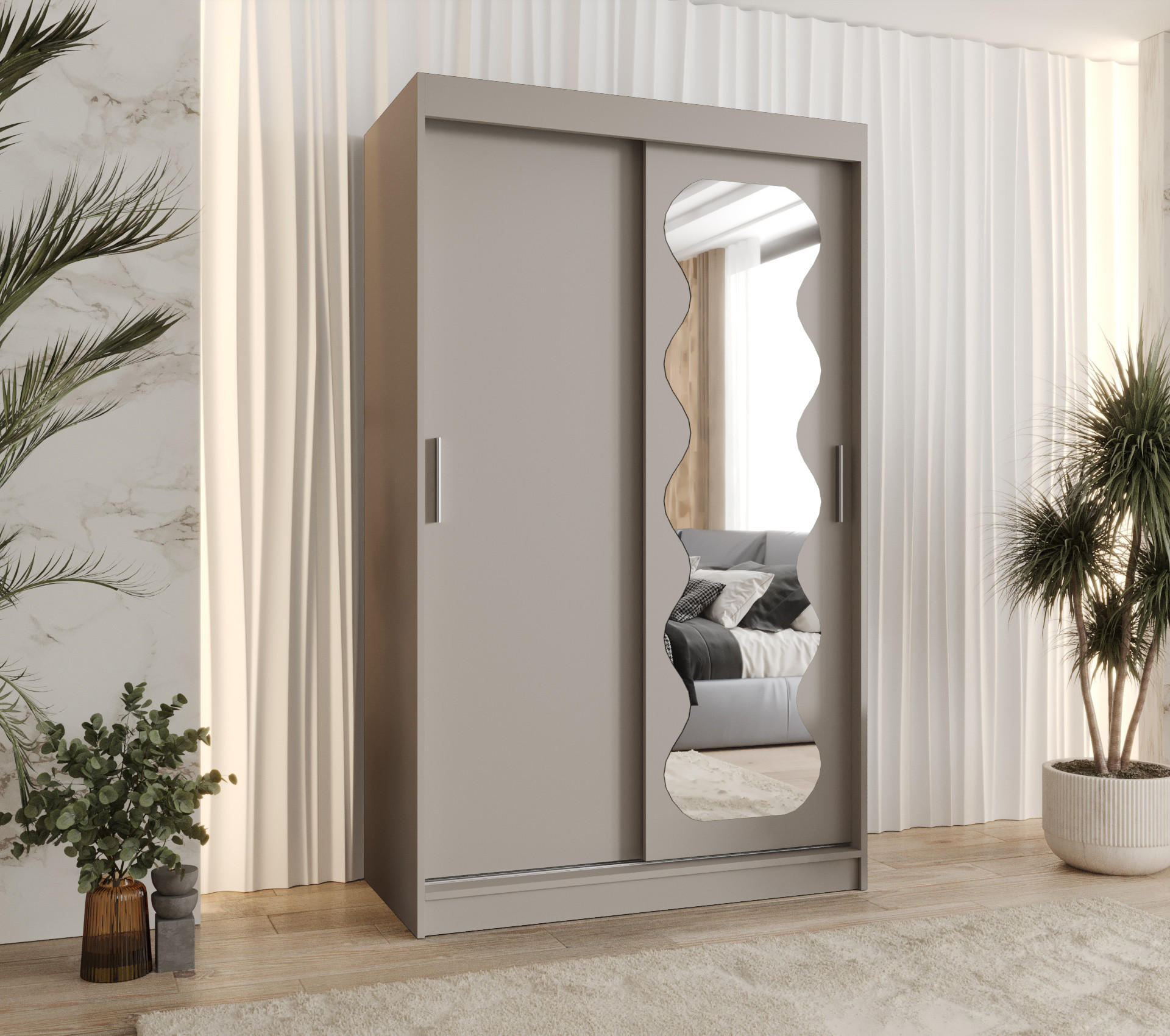 SCHWEBETÜRENSCHRANK 200/120/62 2-türig - Kaschmir/Silberfarben, Holz (120/200/62cm) - MÖBEL KRYSPOL