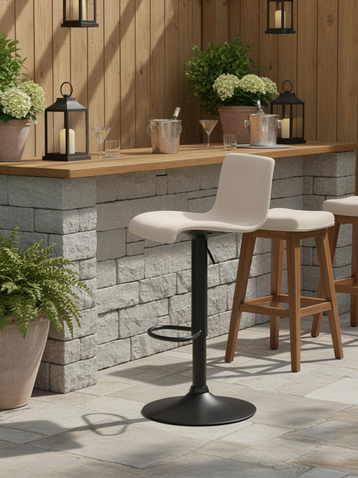 BARHOCKER Brandon Stoff creme - Schwarz/Naturfarben, Textil/Metall (39/104/36cm) - TPFLiving