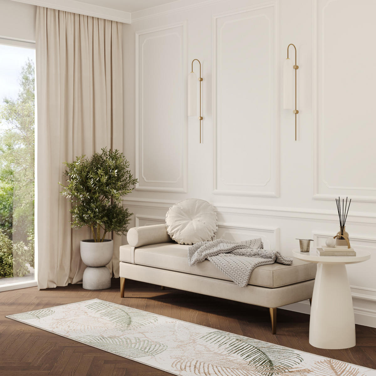LÄUFER Crystal Hellgrün Palmenblätter 80/1300 cm - Hellgrün, Textil (80/1300cm) - Tapiso