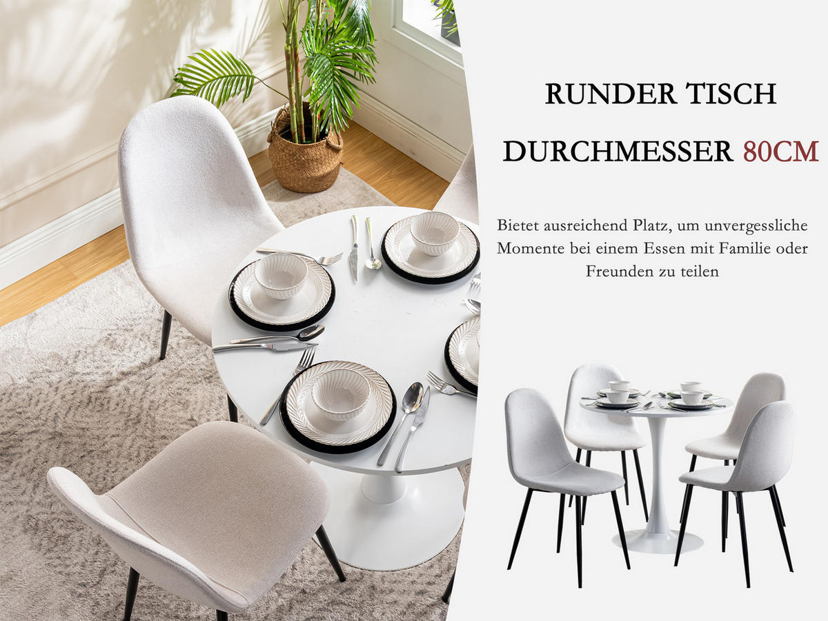 WEISSER Esstisch im modernen Stil - Weiß, Metall (80/80/72.5cm) - Meubles Cosy
