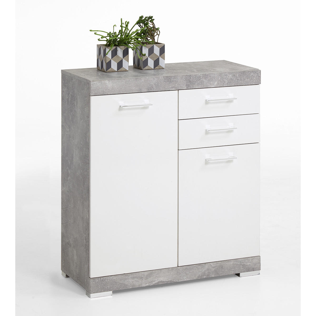 SIDEBOARD mit 2 Türen und 2 Schubladen L80cm - Bristol - Weiß/Grau, Holzwerkstoff (34.9/89.9/80cm) - Calicosy