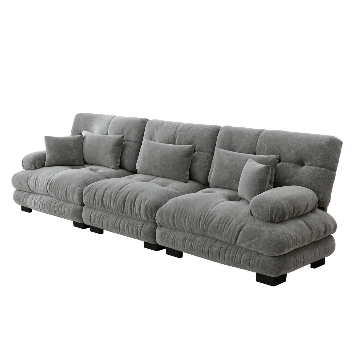 3-SITZER Sofa aus Chenille in Grau 313x77x81 cm mit tiefem Sitz - Grau, Textil (313/81/77cm) - IVMEU