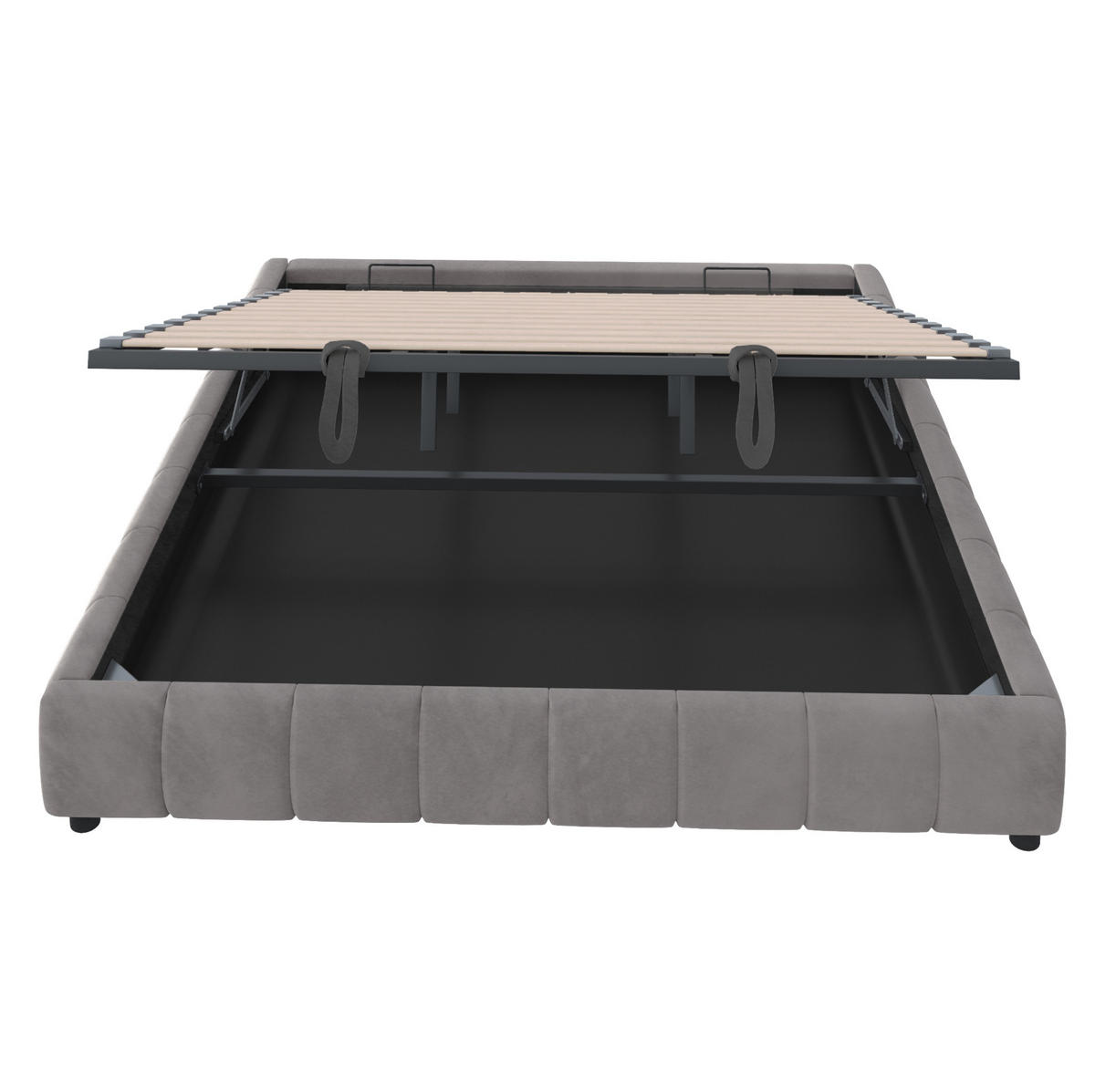 POLSTERBETT 180/200 cm mit Bettkasten und LED-Beleuchtung in Grau - Grau, Textil (180/200cm) - BEAOK