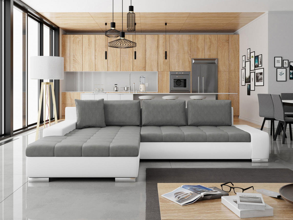 ECKSOFA Orkan - Weiß/Grau, Holz/Textil (302/213cm) - MIRJAN24