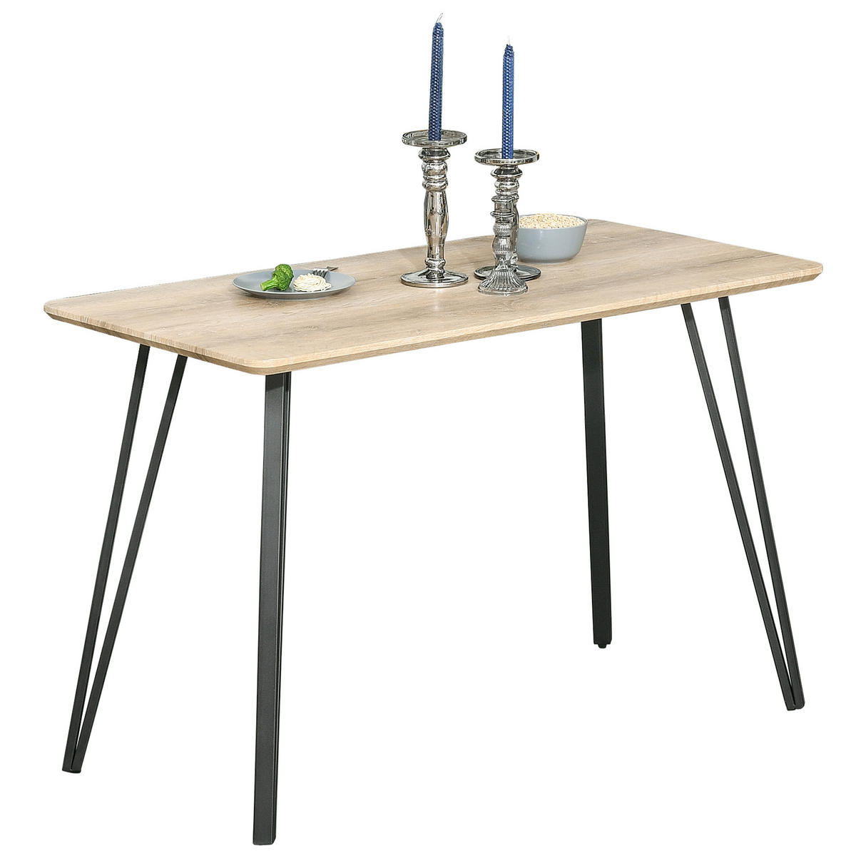 ESSTISCH Eichefarben Hell Schwarz Haarnadelbeine 120/60/75 cm - Beige, Holz (60/120/75cm) - PANGIVO