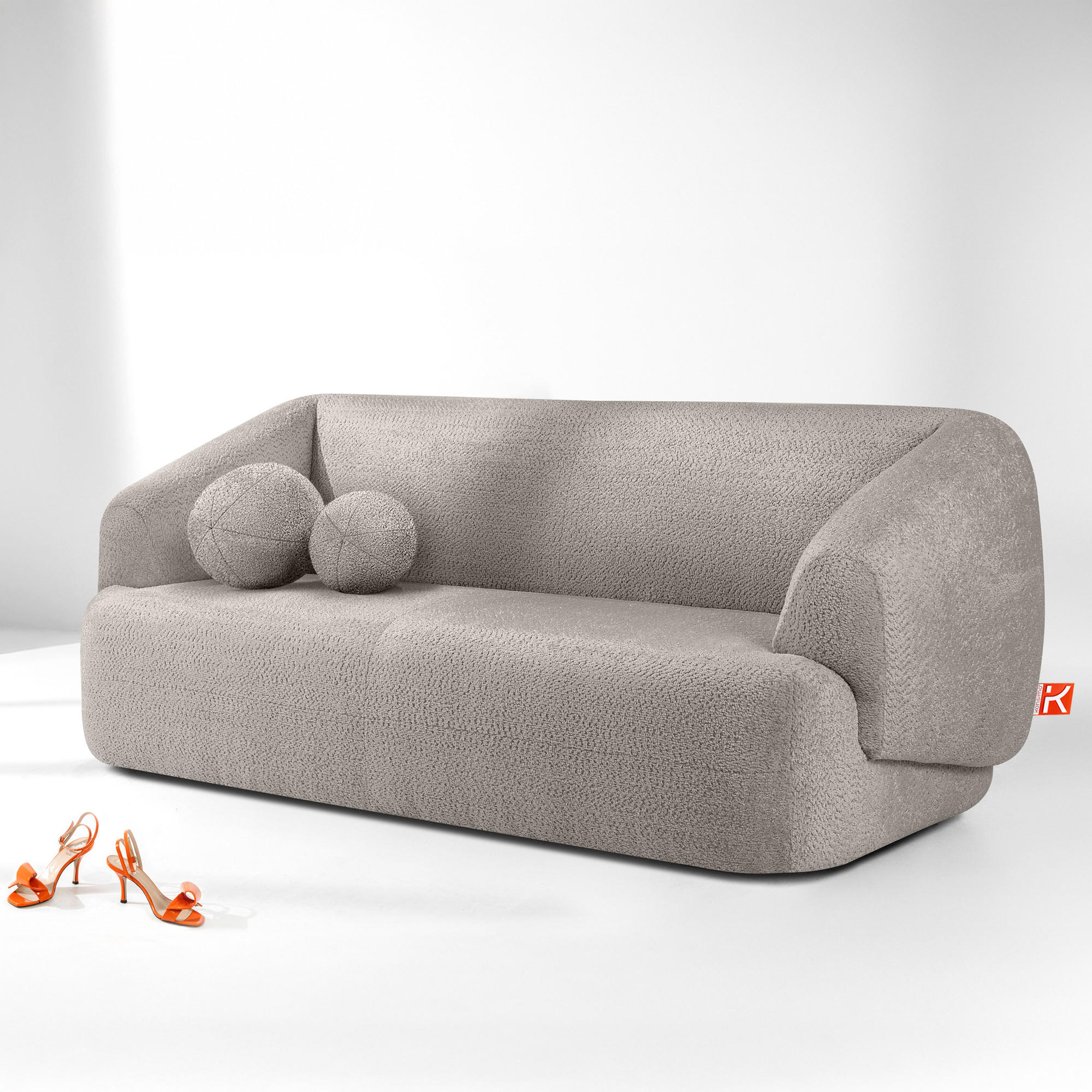 EINZELSOFA VIRA, Kühles Braun, Chenille - Graubraun/Schwarz, Holz/Holzwerkstoff (210/84/100cm) - KONSIMO®