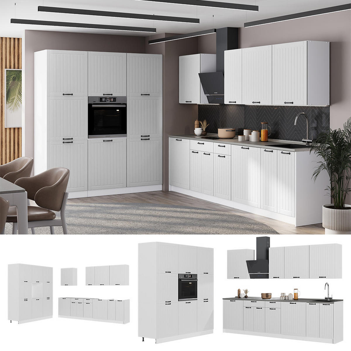 KUCHYNKA Fame-Line, Biely vidiecky dom/biely, 460 cm, AP Marble - biela, kompozitné drevo (460/206.8/60cm) - Vicco