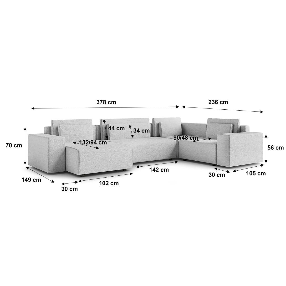 PANORAMASOFA Lorenzo 5 Sitzplätze Hellgrau - Grau, Holz (378/85/236cm) - Petits-meubles